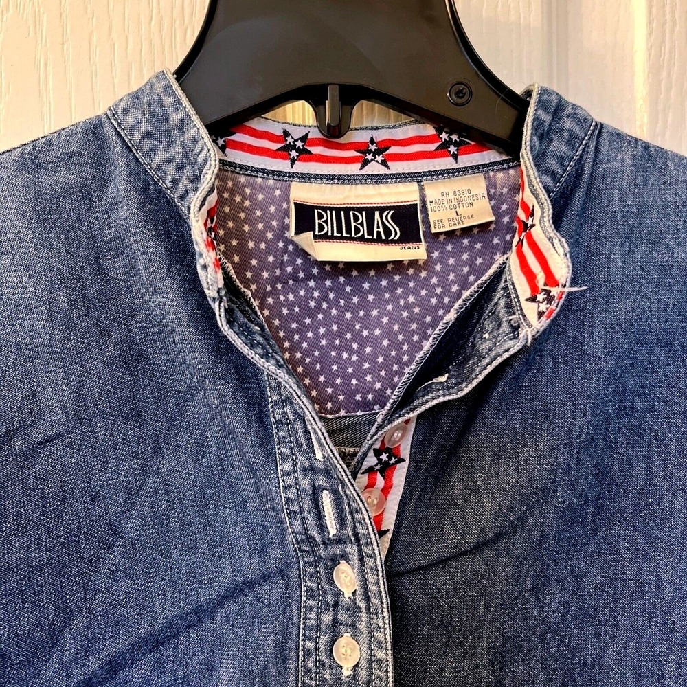 Vintage Bill Blass Jeans Womens Shirt Large Button Up‎ Stars Stripes Design 90s